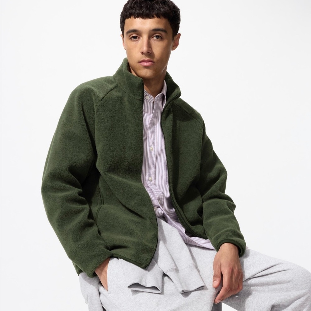 NWT UNIQLO Olive Green Zip Up Fleece Jacket Size XS